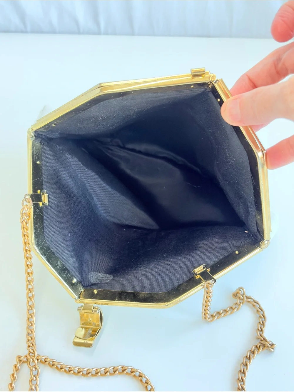 Mid-century White Genuine leather Diamond Shape Hinge Frame Two-Way Bag Vintage